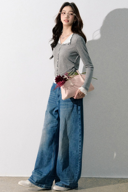 Miu-Style Collared Knit Sweater