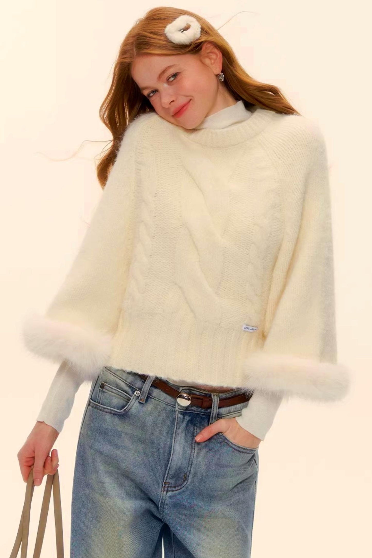 울 혼방 플러시 엣지 스웨터 스카프 세트