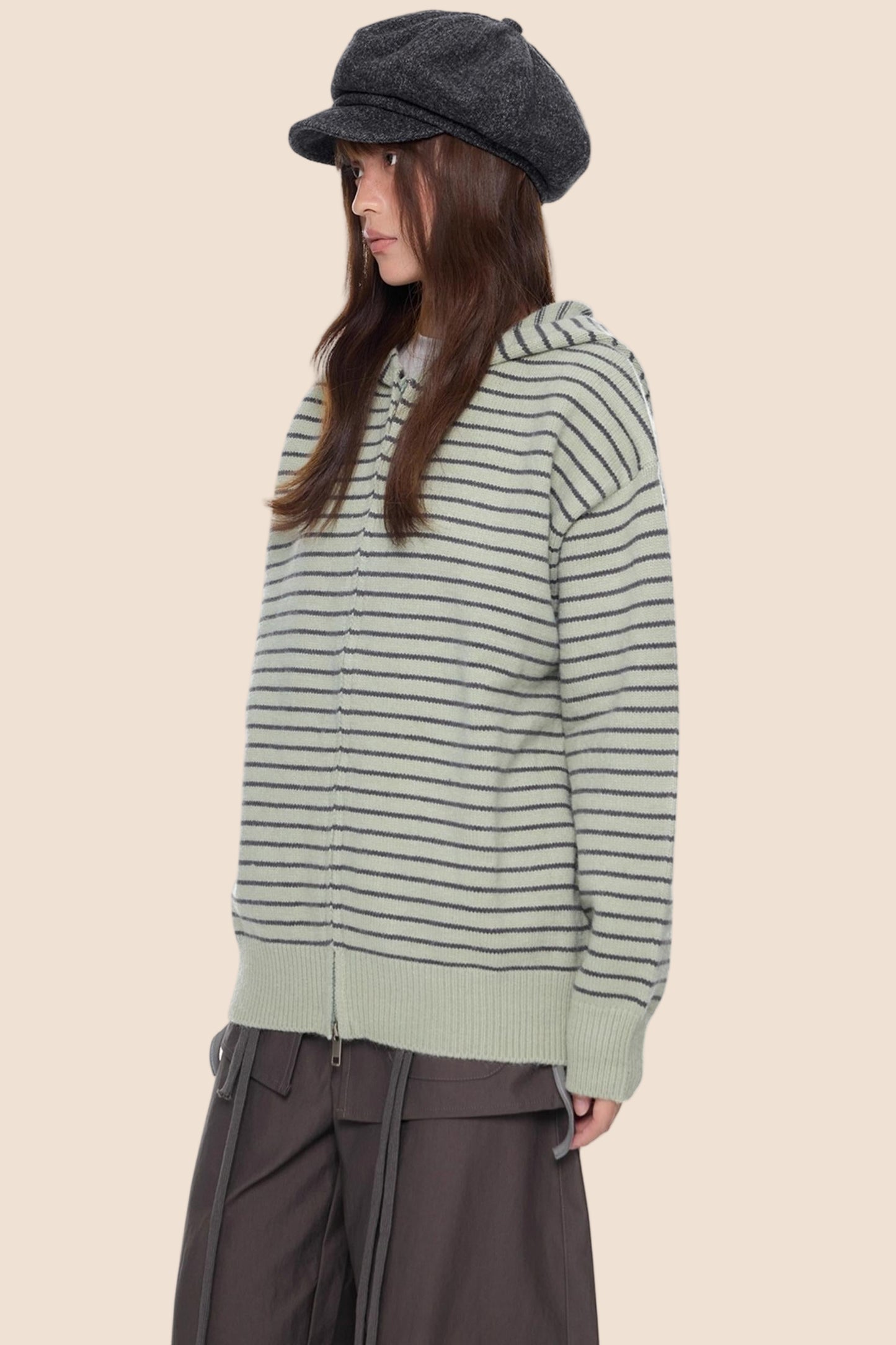 Color-Block Striped Knit Cardigan