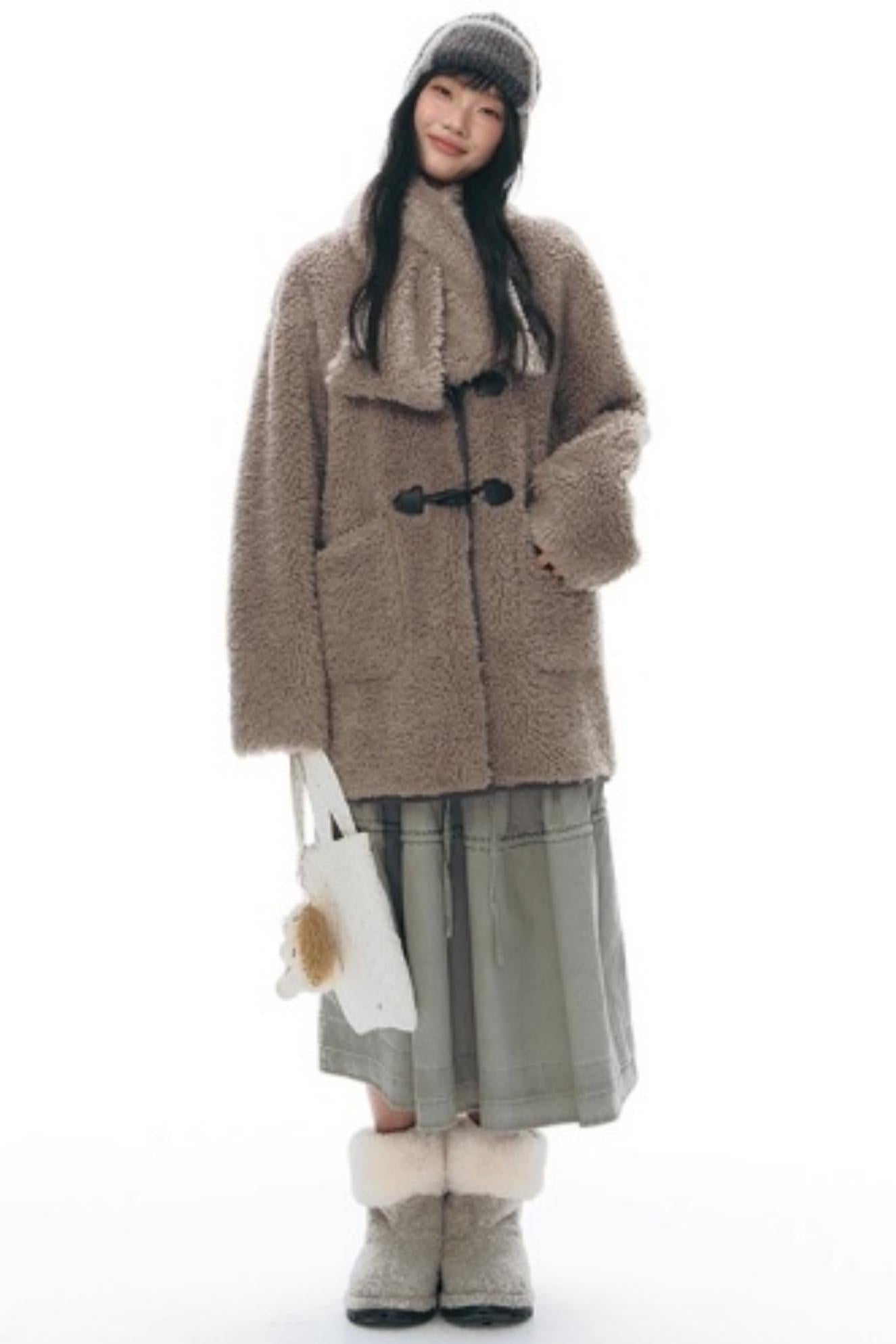 Lamb Wool Horn Button Jacket Set