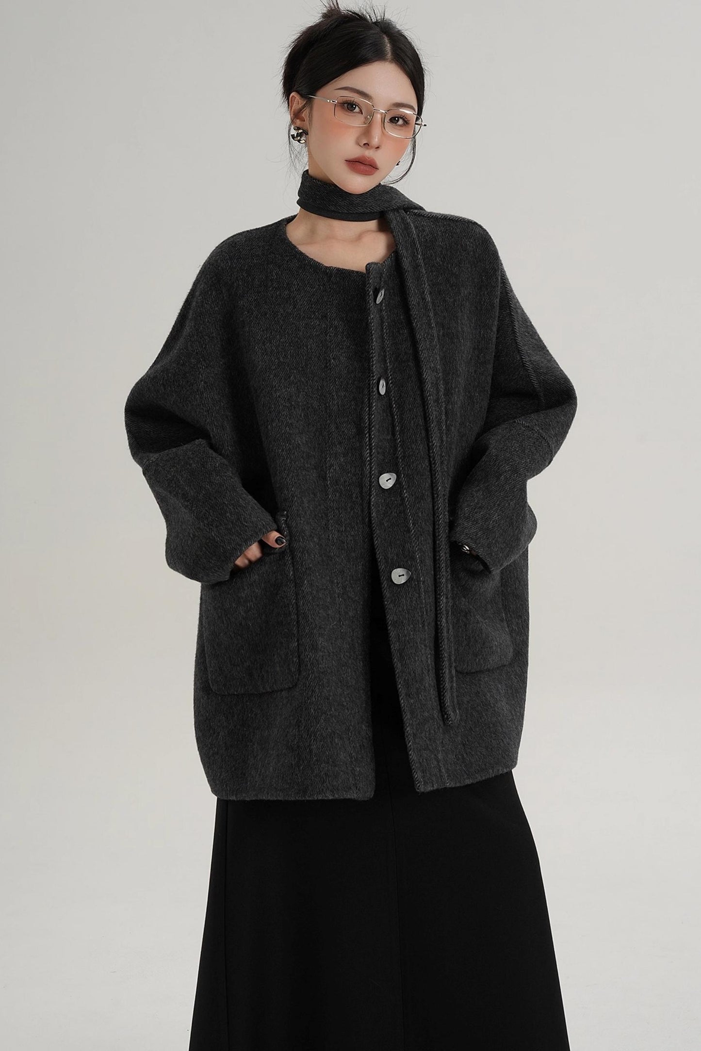 Lace-Up Woolen Coat