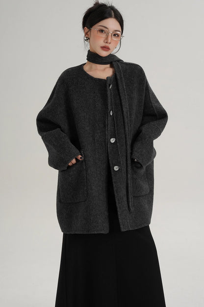 Lace-Up Woolen Coat
