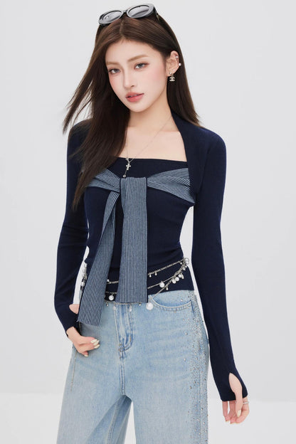 Faux Two-Piece Knit Top