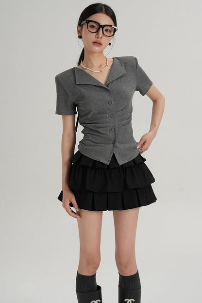 Pleated V-Neck Blouse