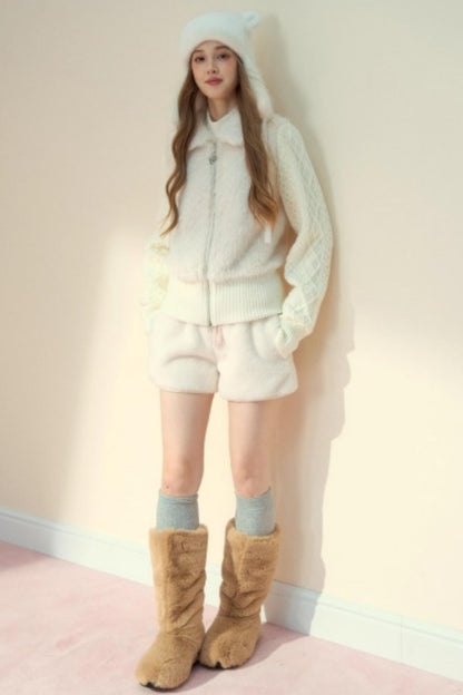 Fur Patchwork Fleece Zipper Jacket