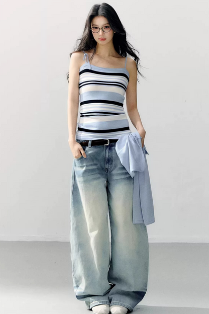 Conjunto de blusa de tirantes a rayas