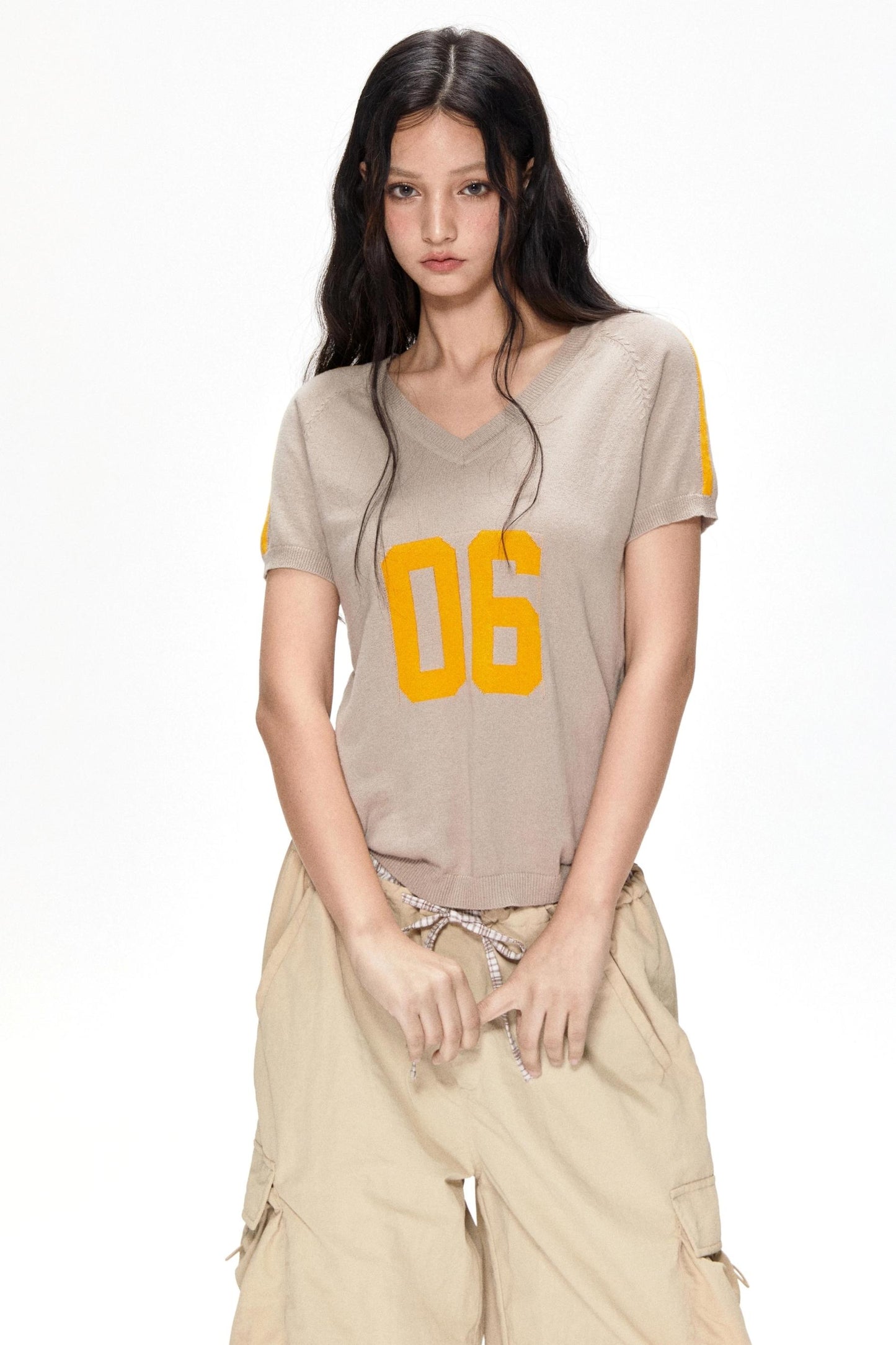 Color Block V-Neck Knit Tee