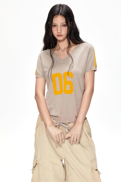 Color Block V-Neck Knit Tee