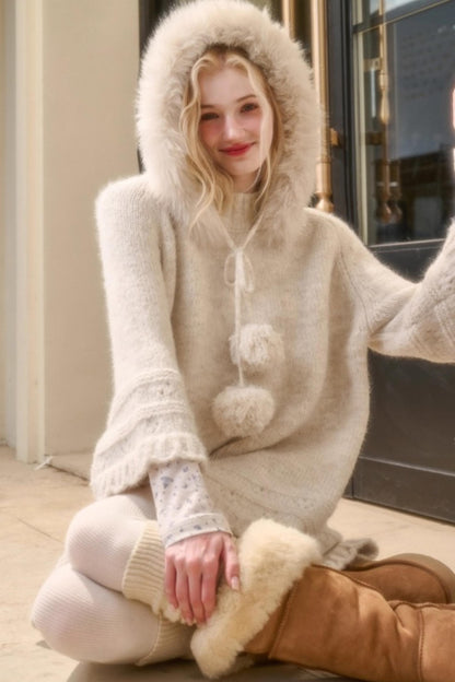 Elegant Wool Knit Cape Coat