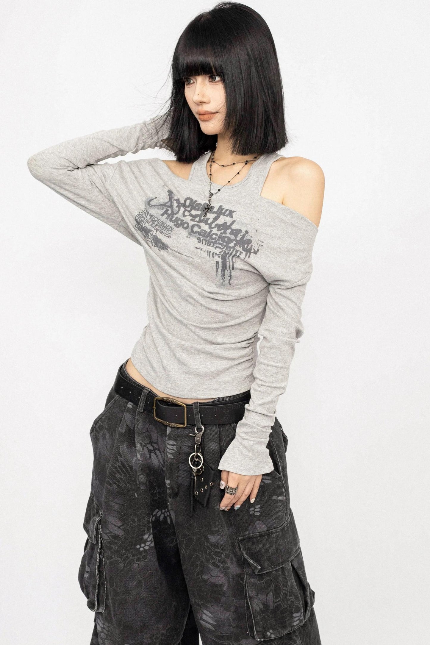 Swing Collar Design Slim T-Shirt