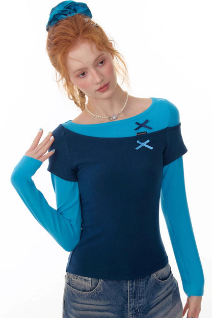 Retro Design Bow Top Long Sleeve T-Shirt
