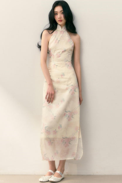 Pastel Lotus Neck-Tie Oriental Dress