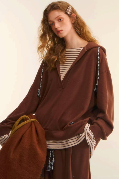 Retro Striped Patchwork Sweatshirt Set-Up