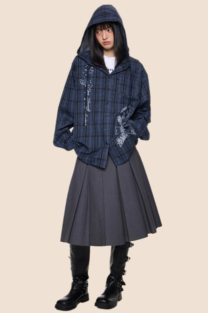Hooded Plaid Lightweight Loose Jacket