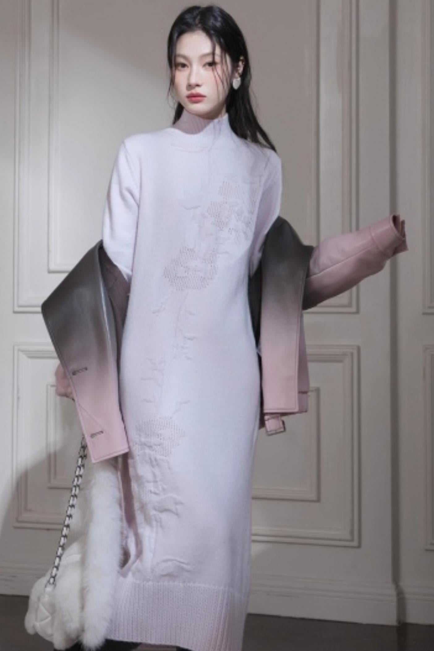 Light Purple Wool Floral Dress Set