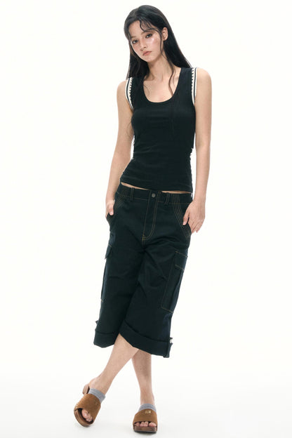 Khaki Wide-Leg Work Pants