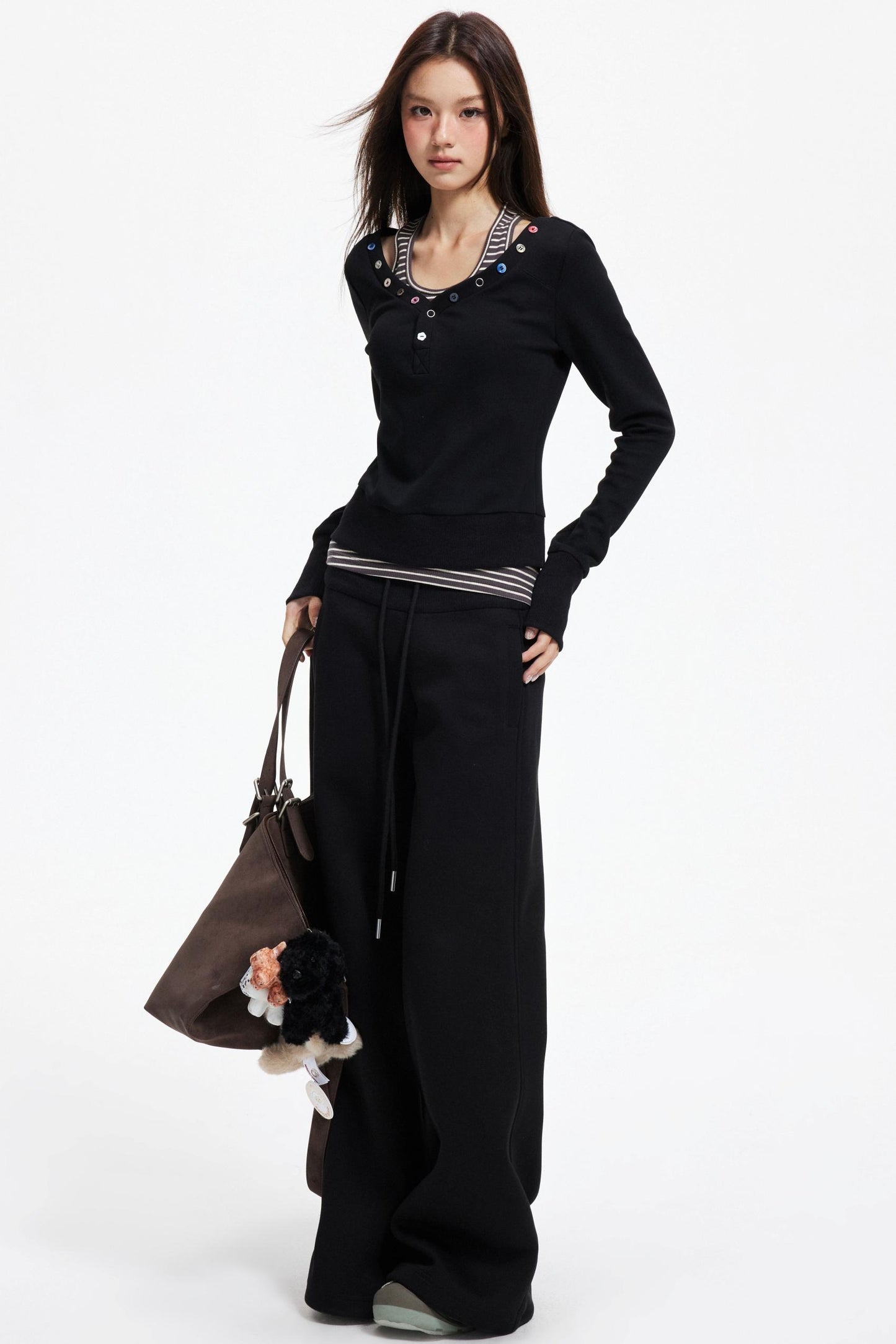 Big V-Neck Knitted Sweater Set-Up