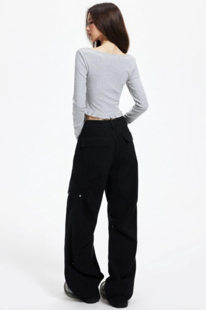 Functional Pleated Stud Cargo Pants