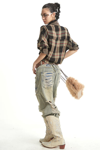 Retro Wide-Leg Denim Trousers