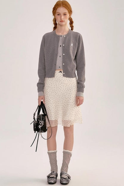 French Polka Dot A-Line Chiffon Skirt