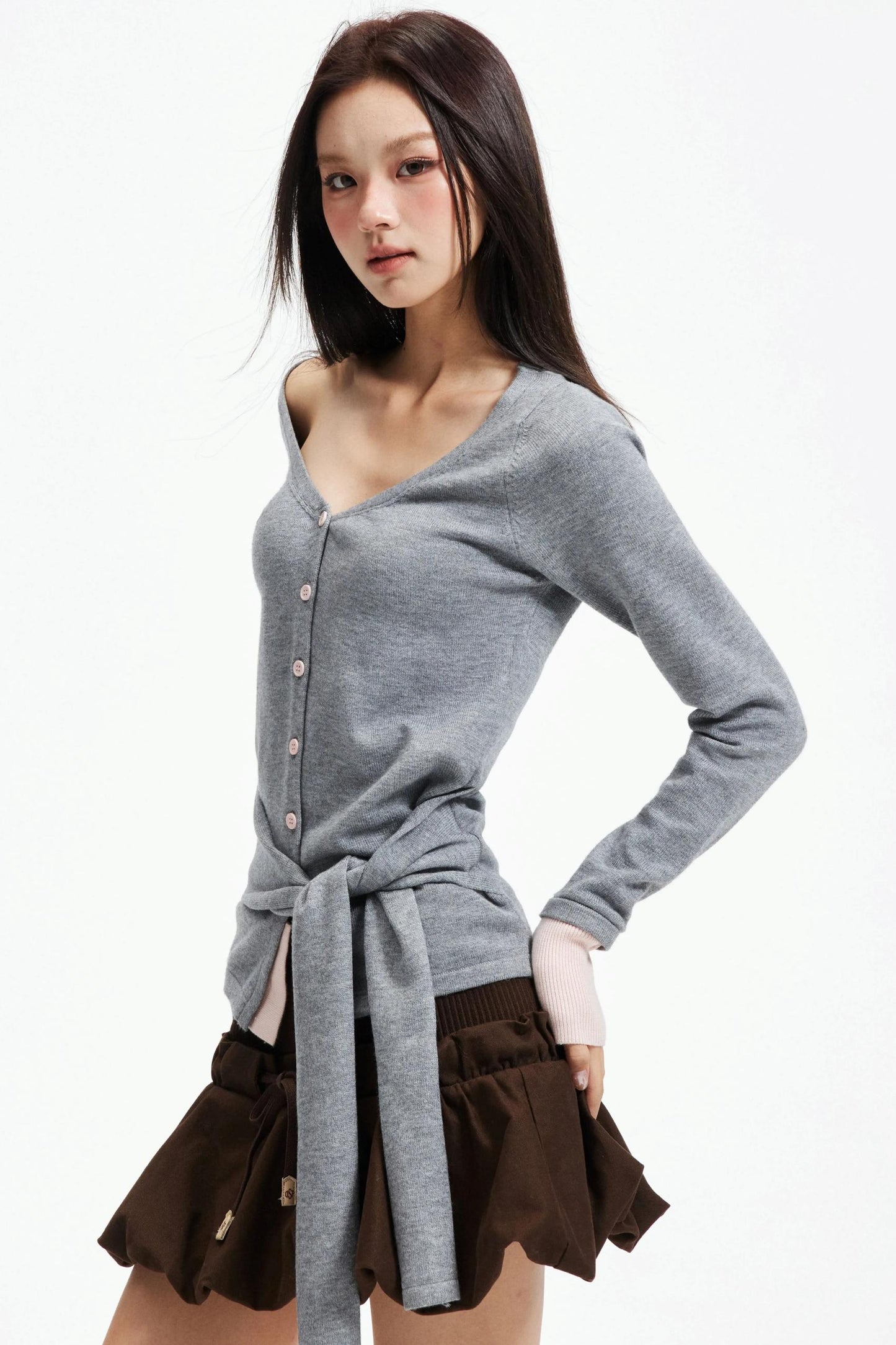 Color-Blocking Knit Off-Shoulder Sweater