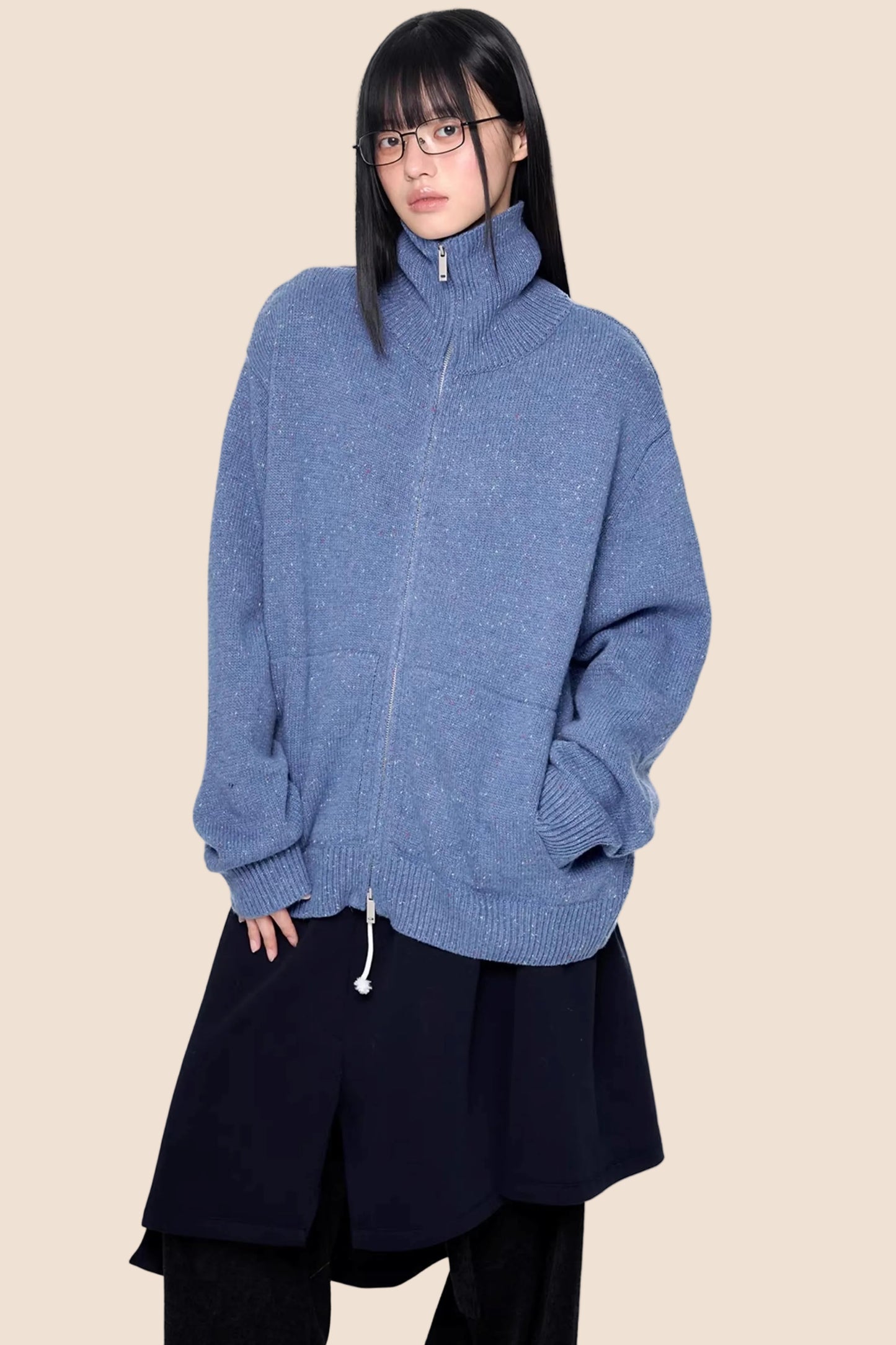 High-Neck Knitted Cardigan