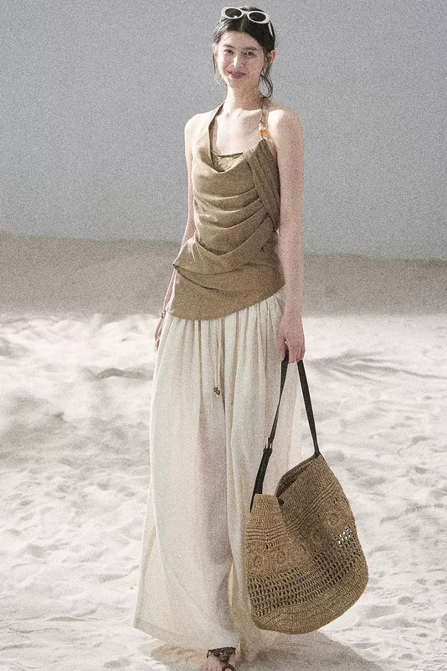 Watercolor Chiffon Wide-Leg Pants