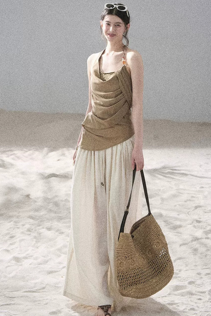 Watercolor Chiffon Wide-Leg Pants
