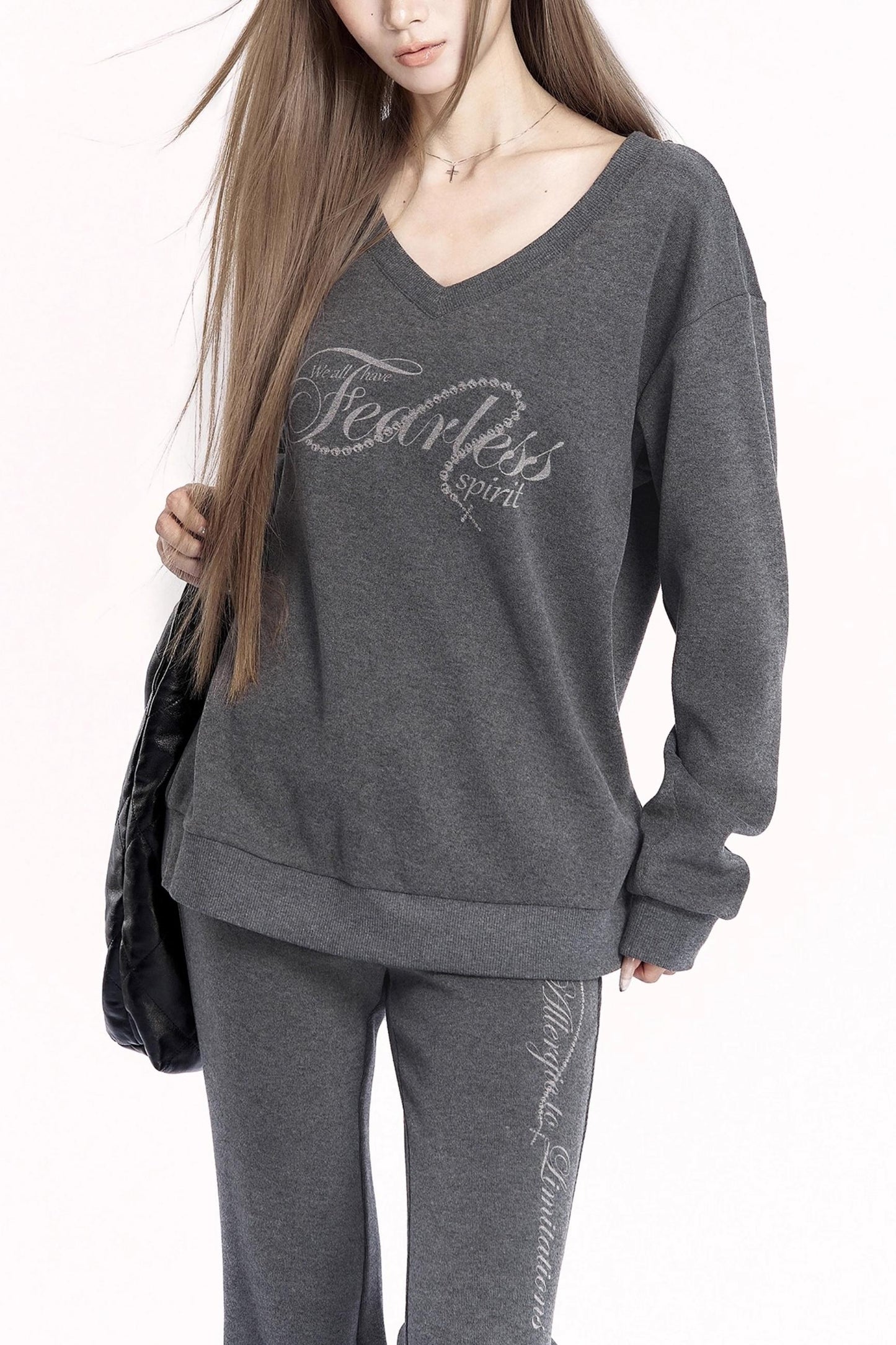 Sporty V-Neck Sweatshirt Set-Up