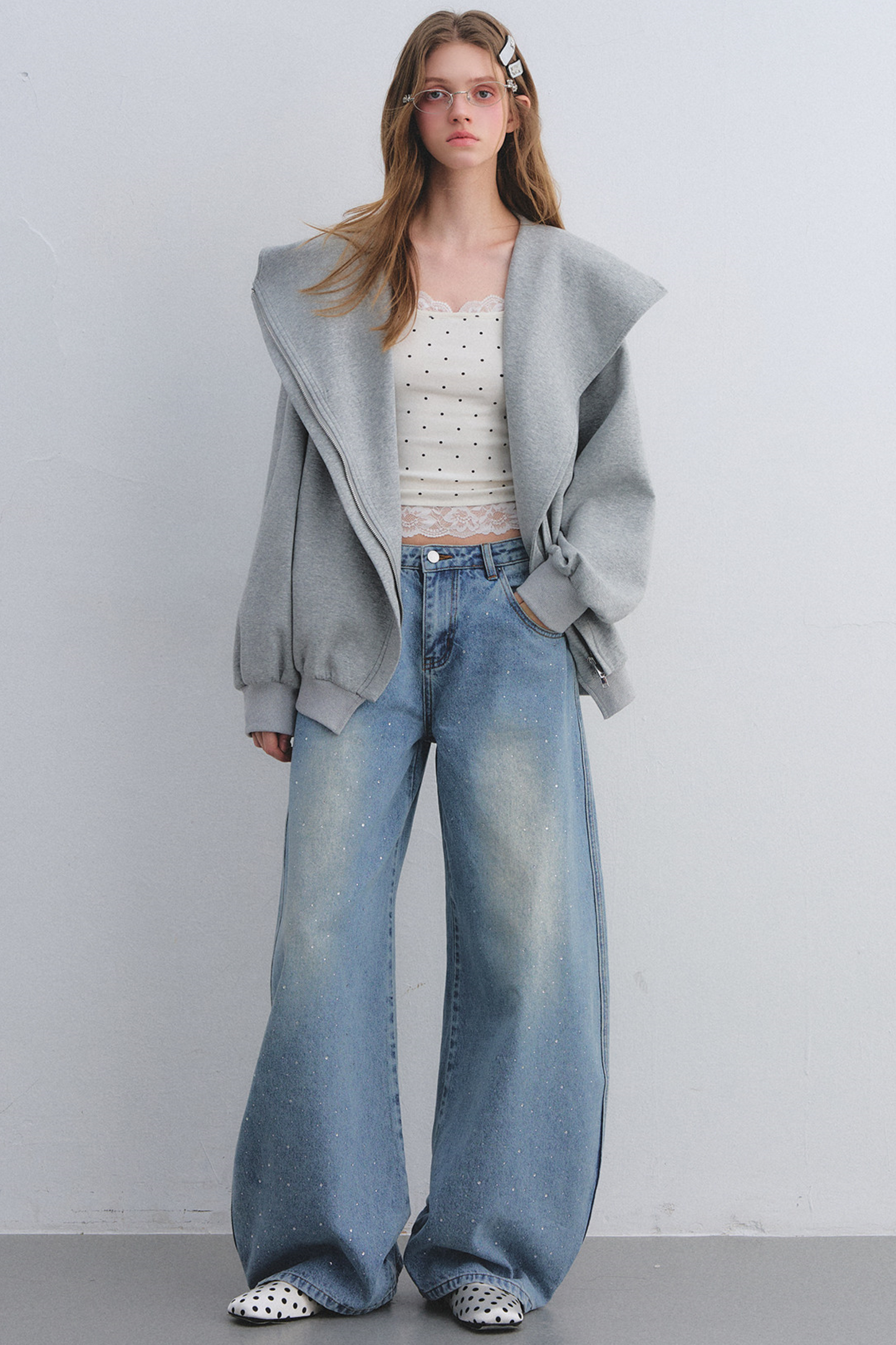 Lace Patchwork Polka Dot Top