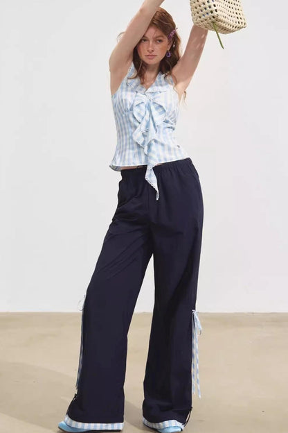 Floral Patchwork Plaid Trousers