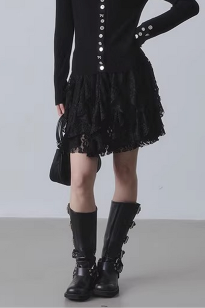 Lace Velvet High-Waisted Skirt