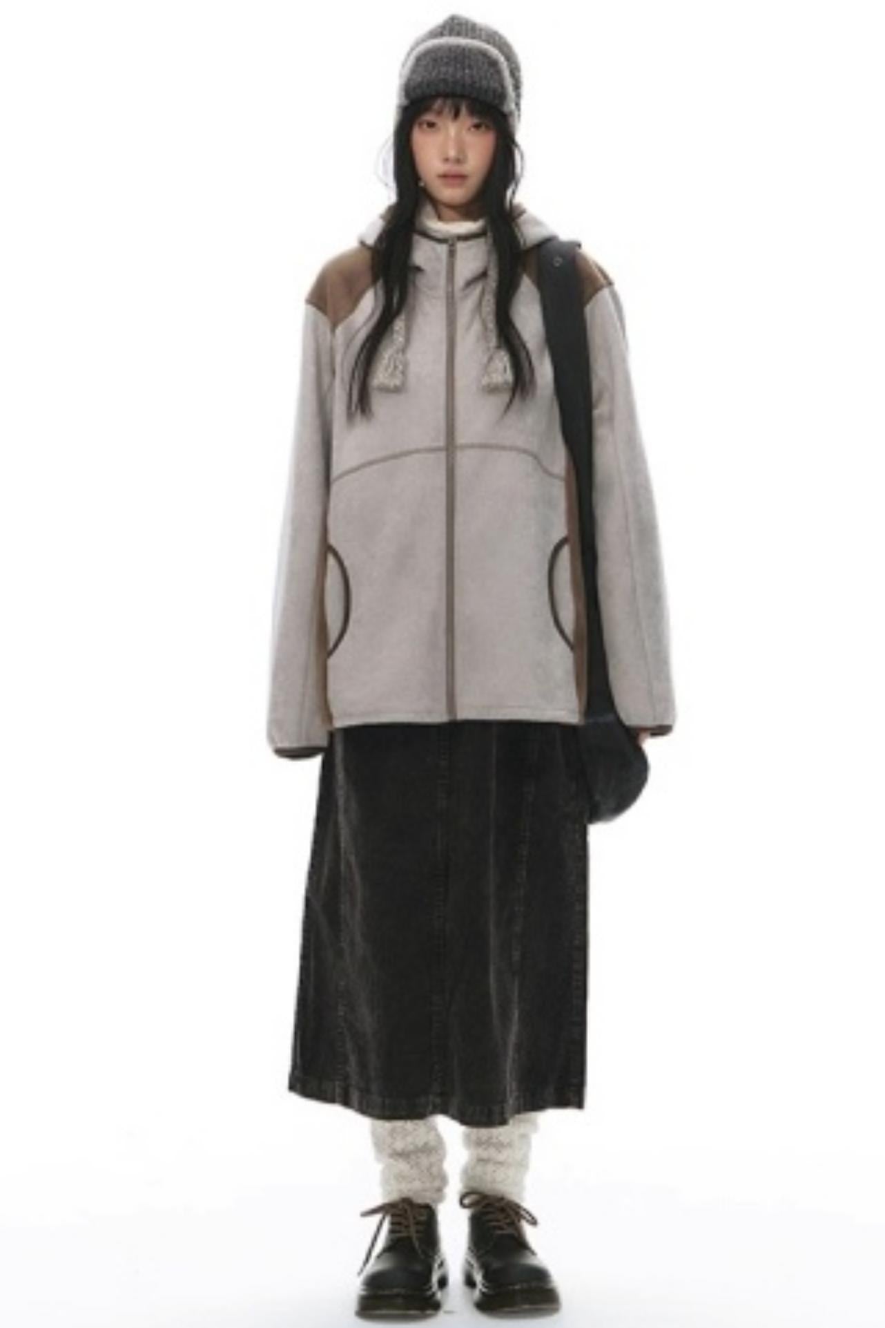 Fleece Patchwork Hooded Jacket