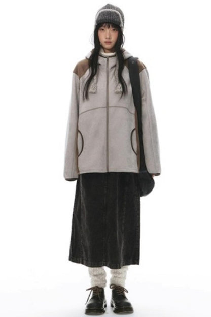 Fleece Patchwork Hooded Jacket