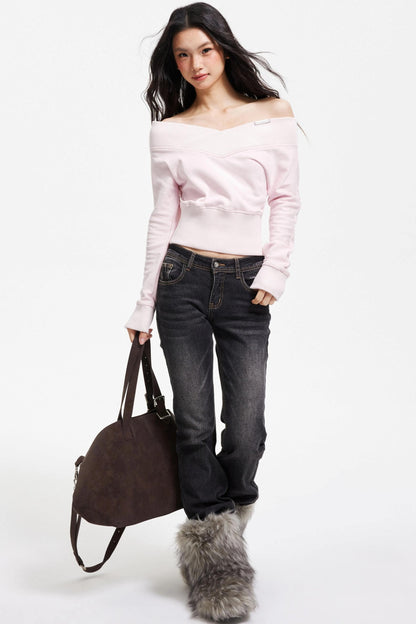 American Retro Off-Shoulder Sweater