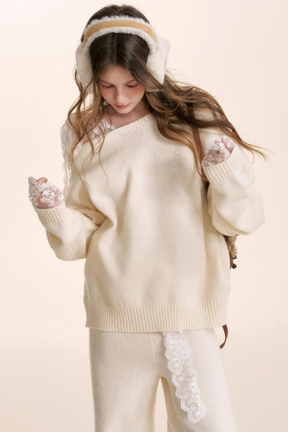 Romantic Lace Wool Sweater Set-Up