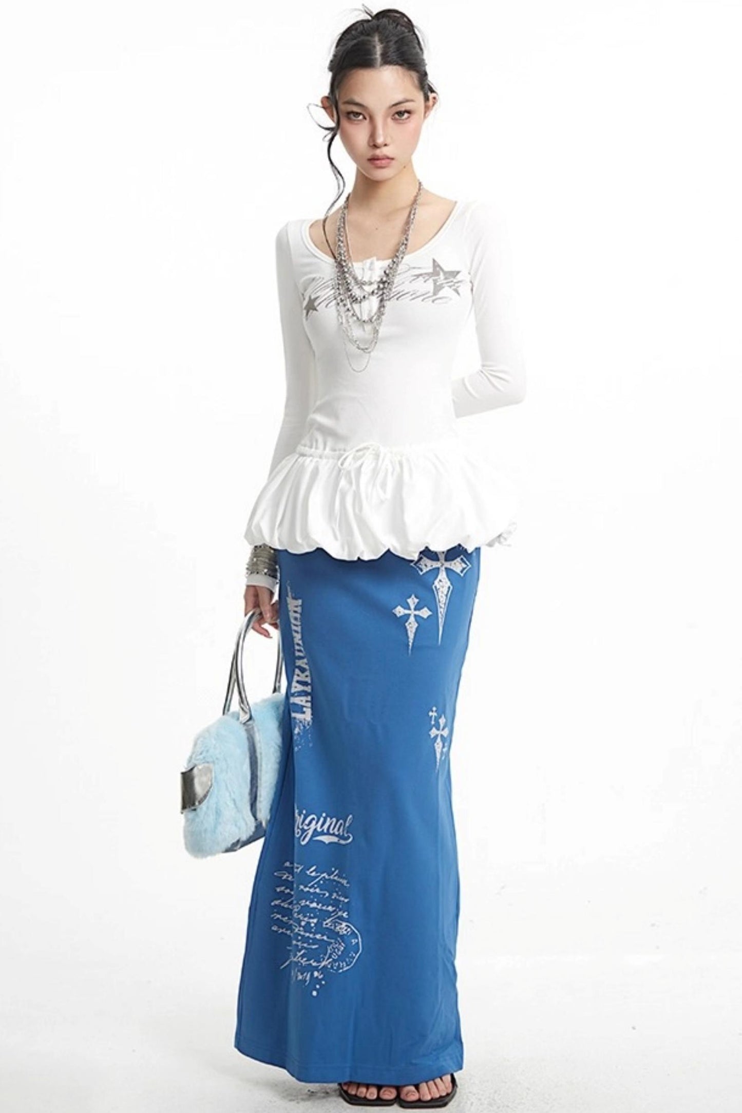 Vintage Cross Print Straight Skirt