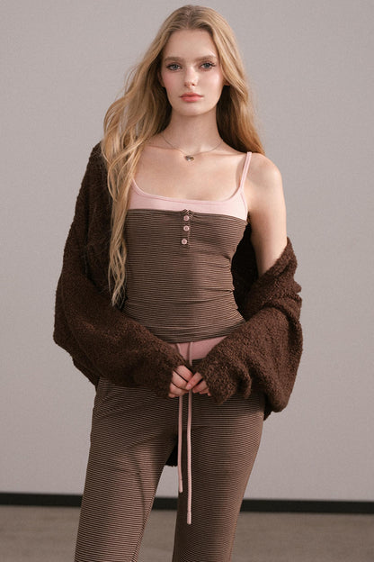 Color-Block Knitted Cardigan Set-Up