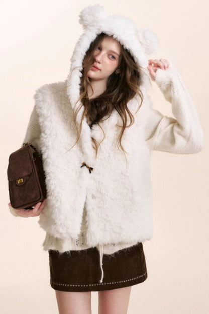 Bear Fur Hooded Fleece Jacket