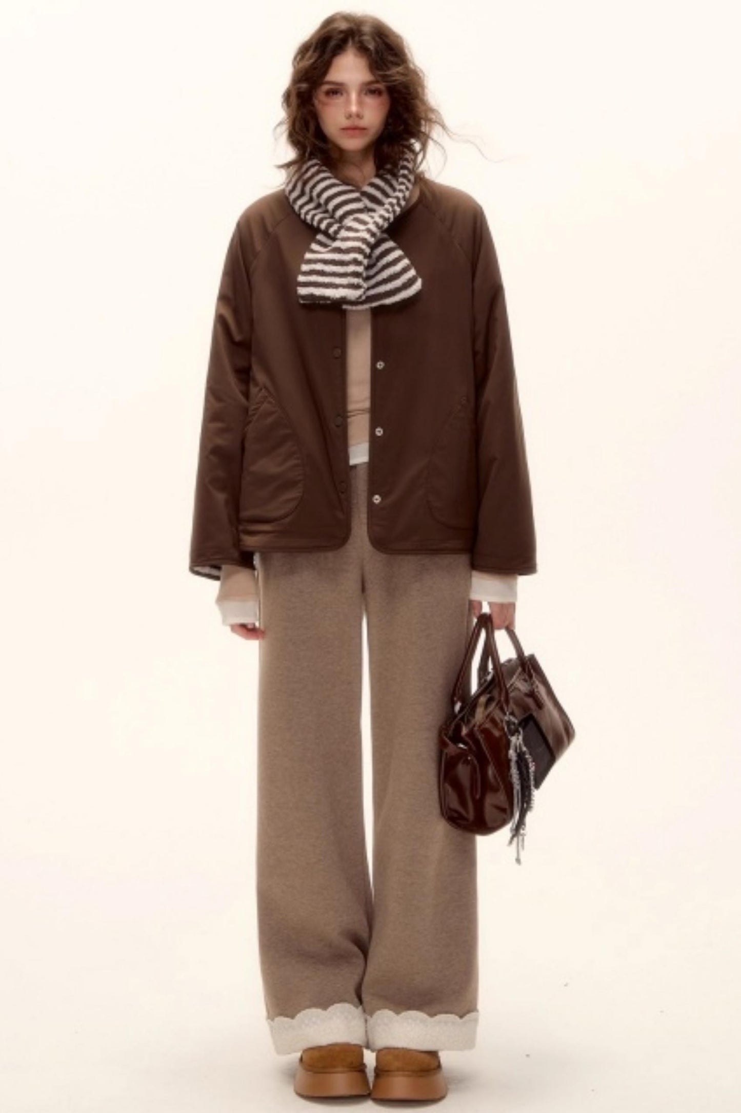 Retro Reversible Wool Coat Scarf Set