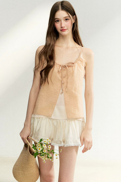 Lace-Up Sheer Cardigan Set-Up