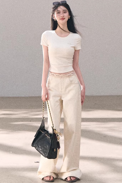 Contrast Embroidered Ruched Top