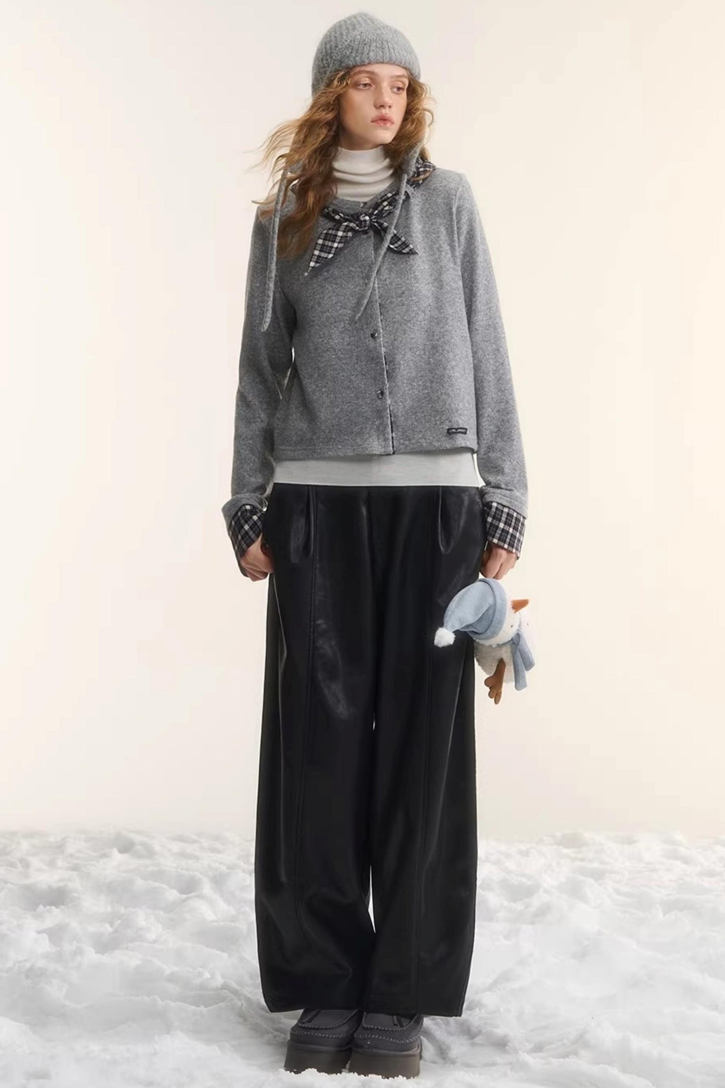 Wool Plaid Patchwork Cardigan