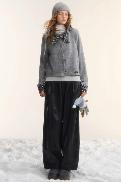 Wool Plaid Patchwork Cardigan