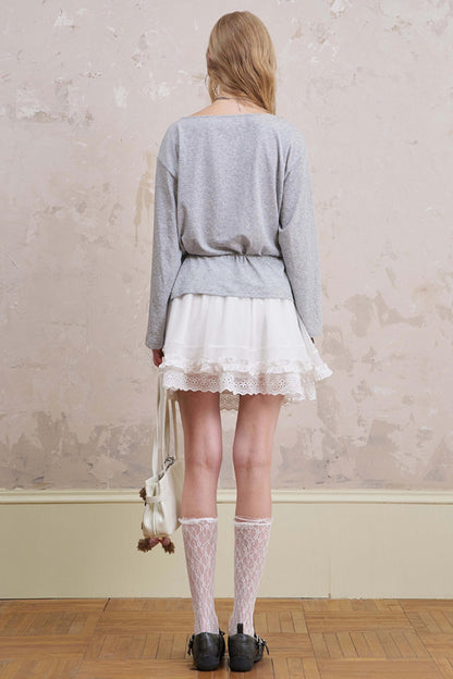 Slanted Monochrome Flower Ruffle T-Shirt