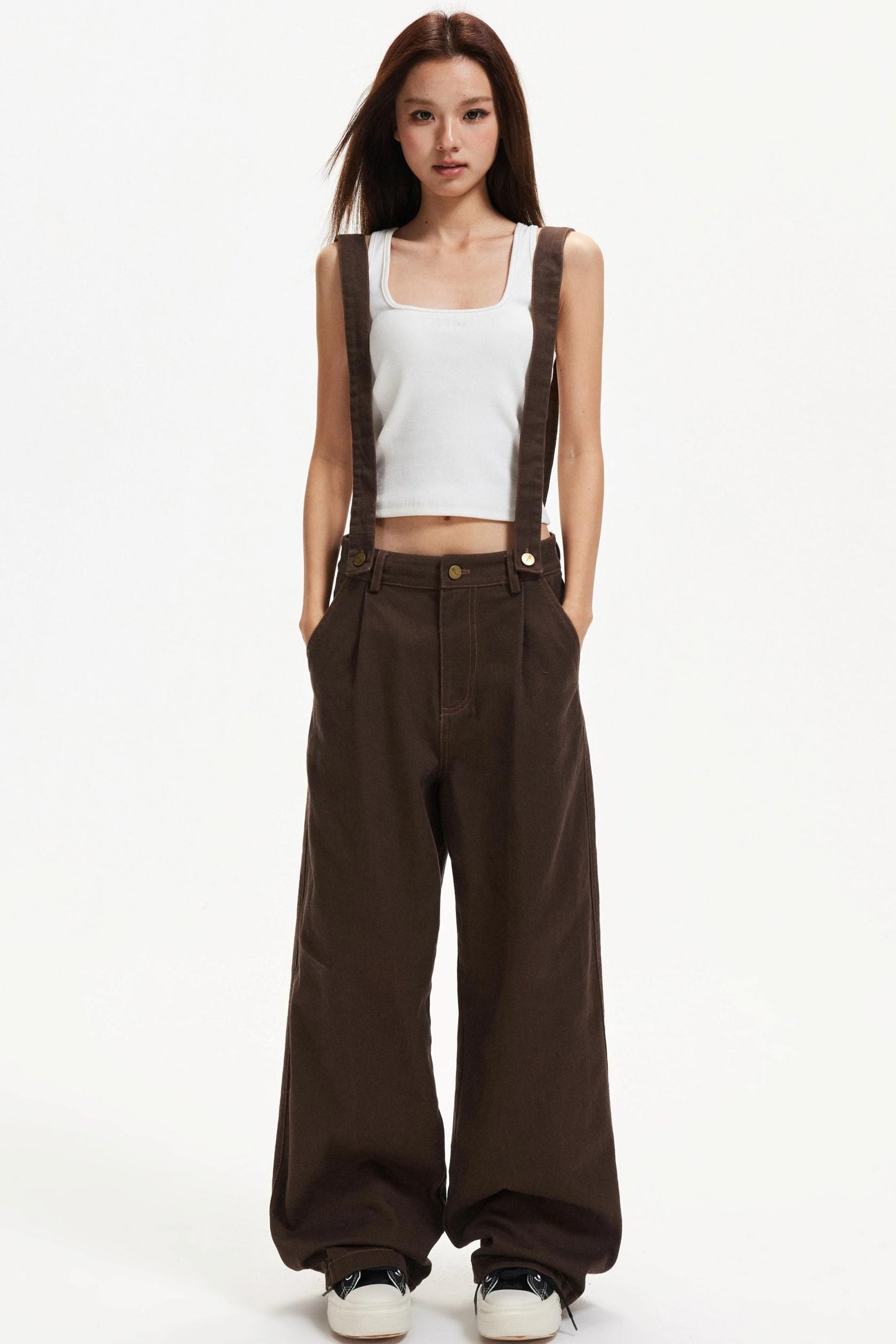 Retro Contrast Suspender Pants