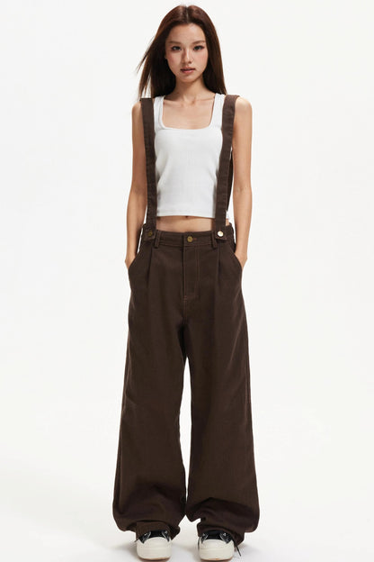 Retro Contrast Suspender Pants