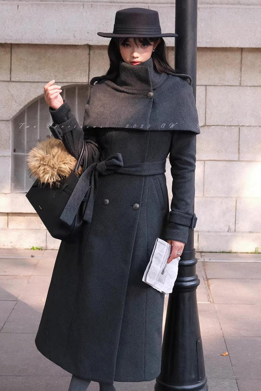 Double-Breasted Woolen Coat Set-Up