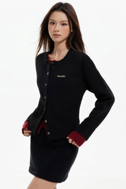 Fake Two-Piece Contrasting Knitted Cardigan