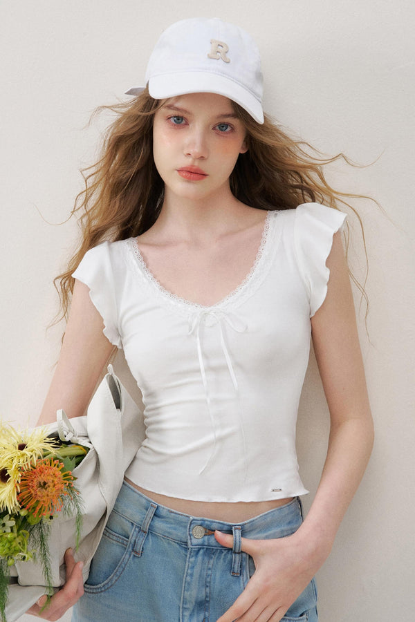 Lace V-Neck Tee Set-Up